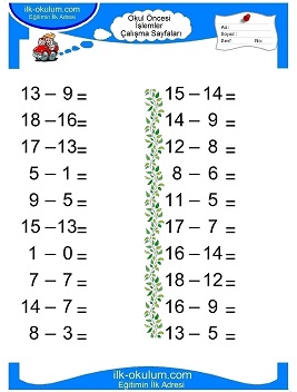 Çocuklar İçin toplam işlemi yaprak testleri 